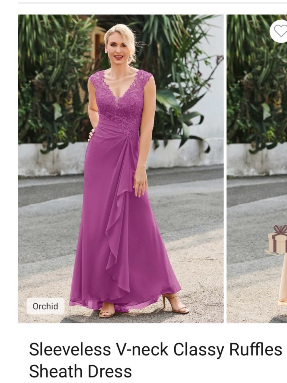 Sleeveless V-Neck Orchid Ruffle Sheath Dress